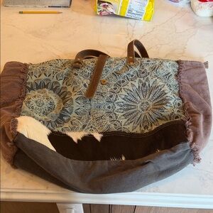 Myra Bag Blue and Brown Patterned Tote